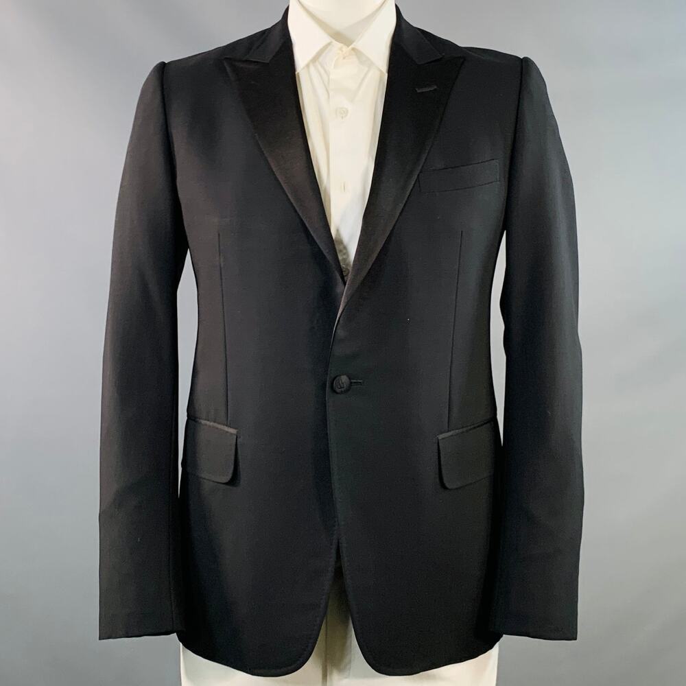 GUCCI Size 42 Regular Black Wool Blend Peak Lapel Sport Coat